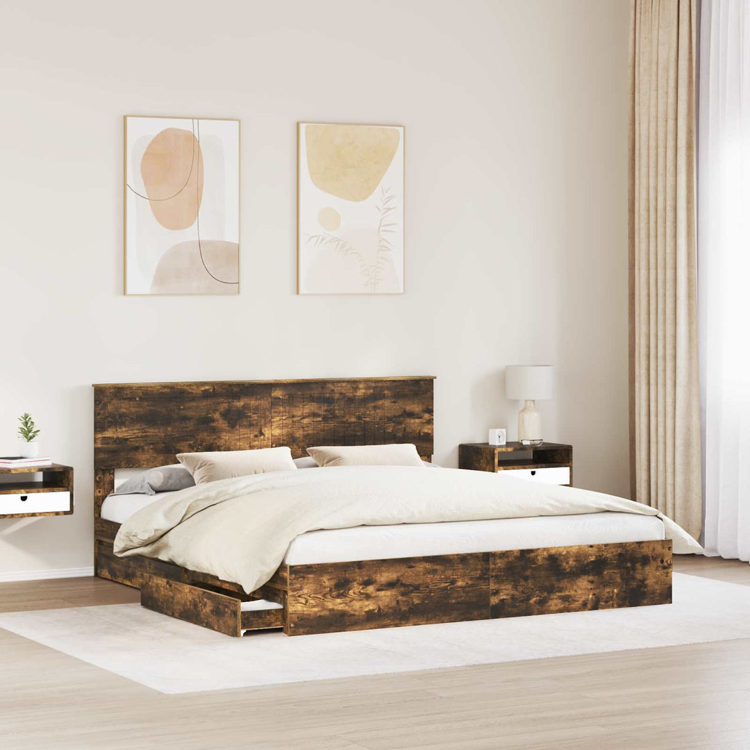 Opbevaringsseng Røget eg 180 x 200 cm Konstrueret træ