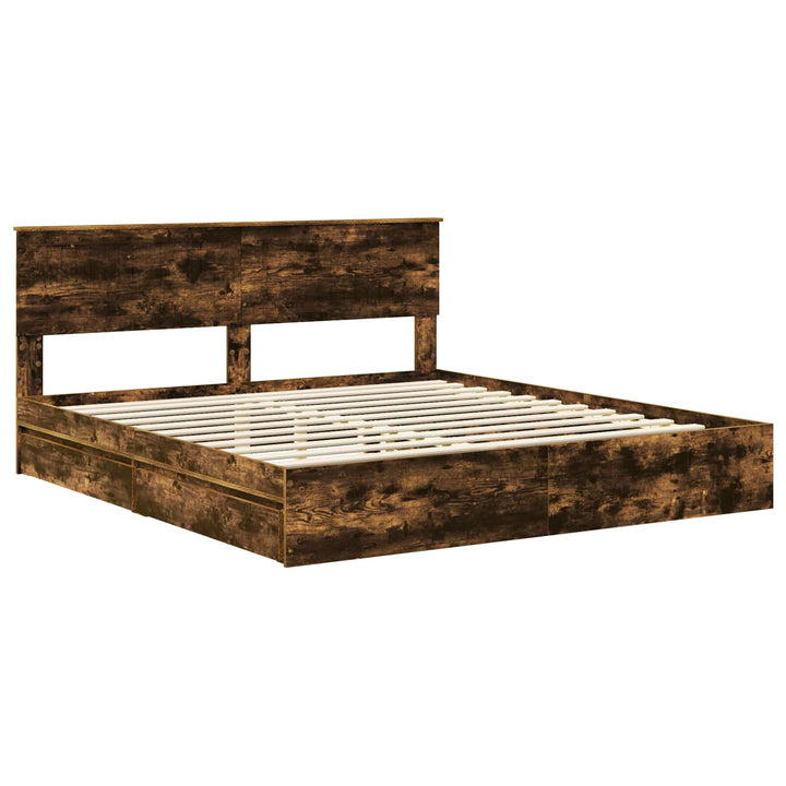 Opbevaringsseng Røget eg 180 x 200 cm Konstrueret træ