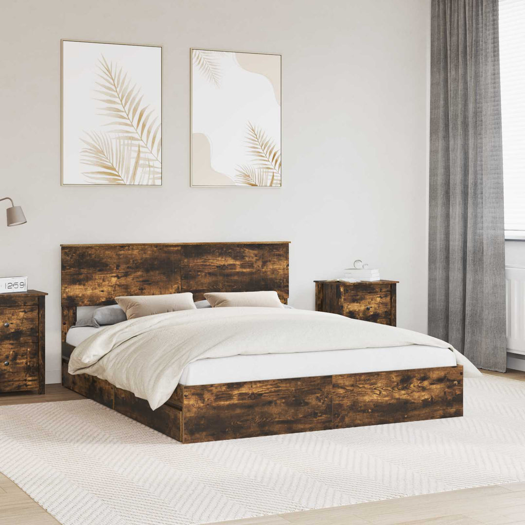 Opbevaringsseng Røget eg 160 x 200 cm Konstrueret træ
