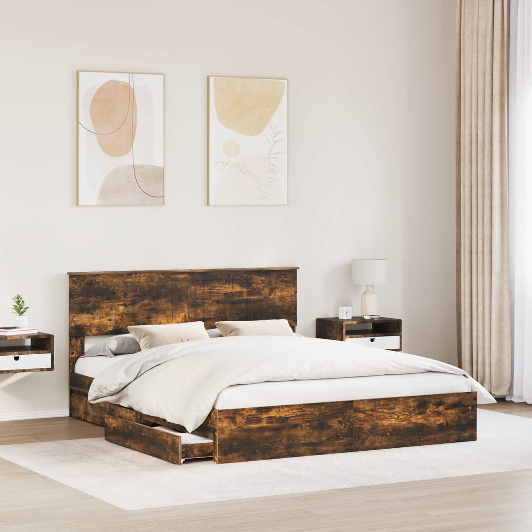 Opbevaringsseng Røget eg 160 x 200 cm Konstrueret træ