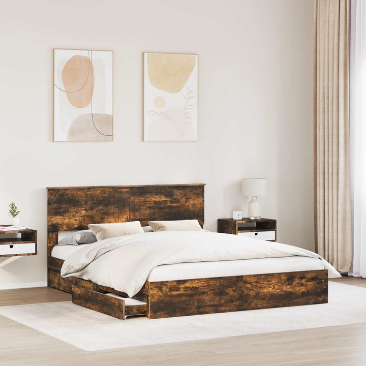 Opbevaringsseng Røget eg 160 x 200 cm Konstrueret træ