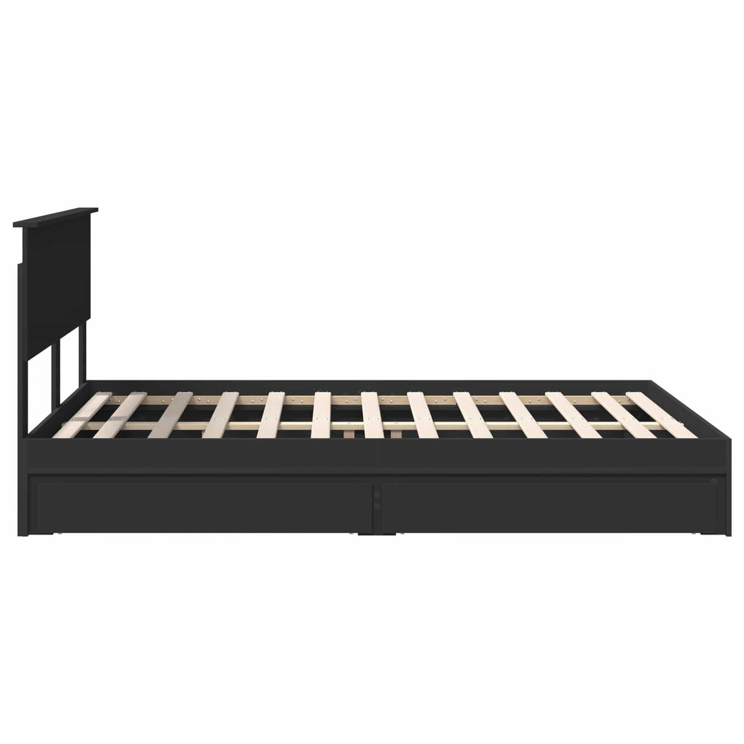 Opbevaringsseng med skuffe Sort 135 x 190 cm Konstrueret træ