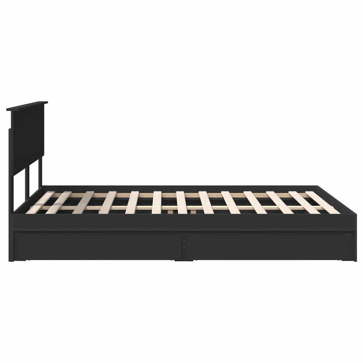 Opbevaringsseng med skuffe Sort 135 x 190 cm Konstrueret træ