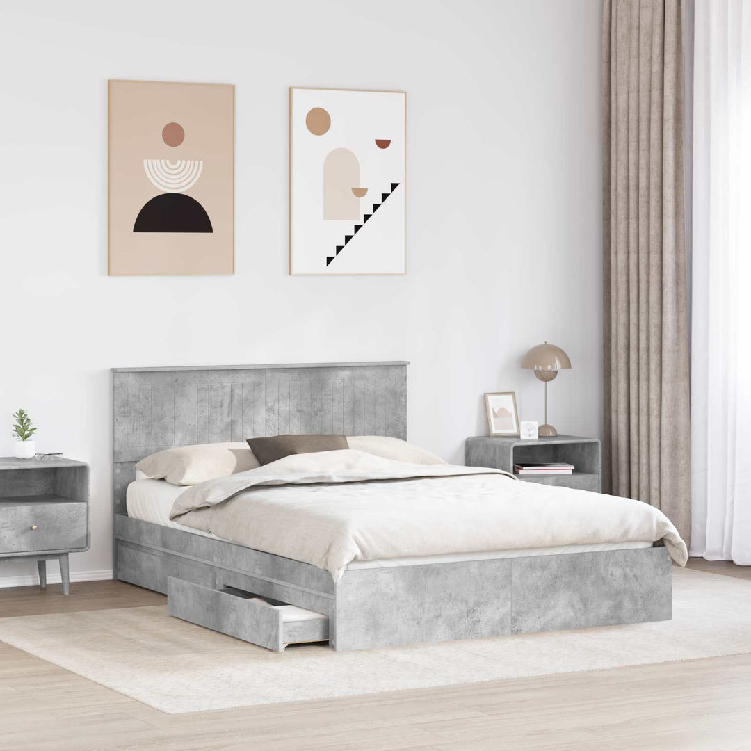 Opbevaringsseng Beton Grå 135 x 190 cm Konstrueret træ