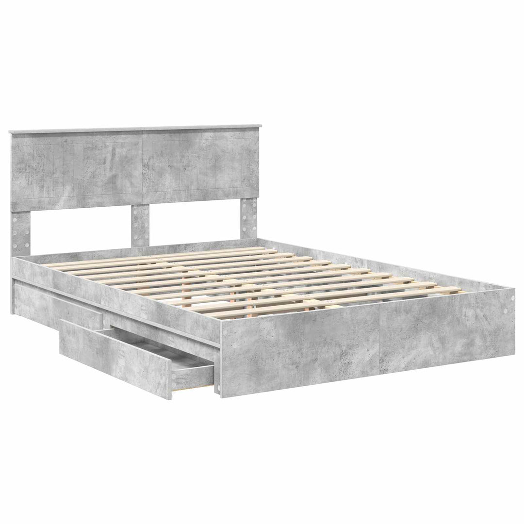 Opbevaringsseng Beton Grå 135 x 190 cm Konstrueret træ