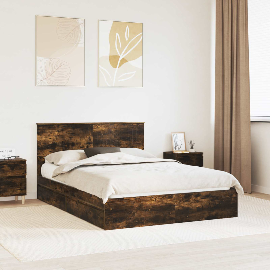 Opbevaringsseng Røget eg 135 x 190 cm Konstrueret træ