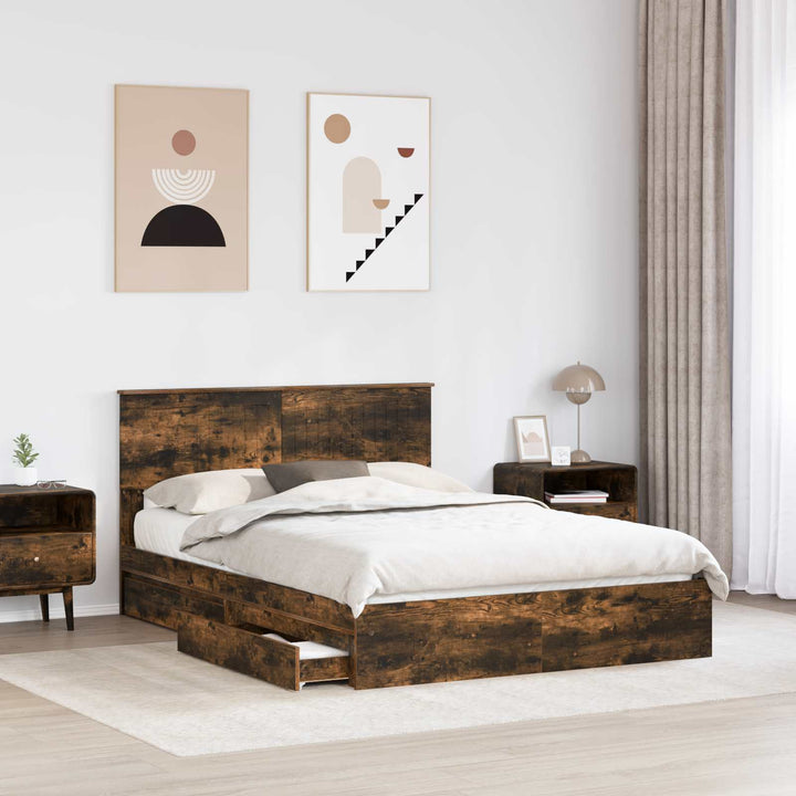 Opbevaringsseng Røget eg 135 x 190 cm Konstrueret træ