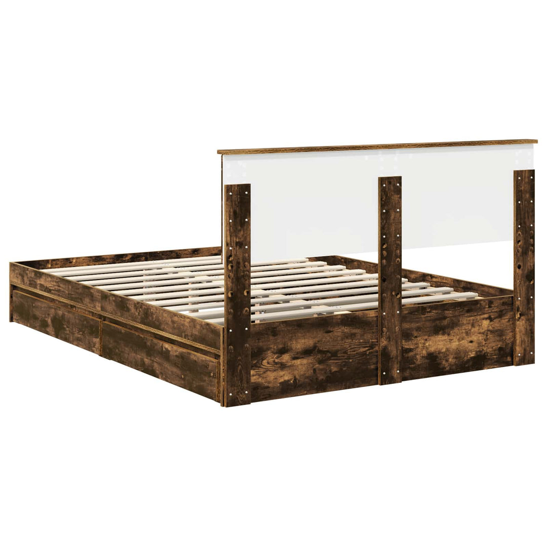Opbevaringsseng Røget eg 135 x 190 cm Konstrueret træ