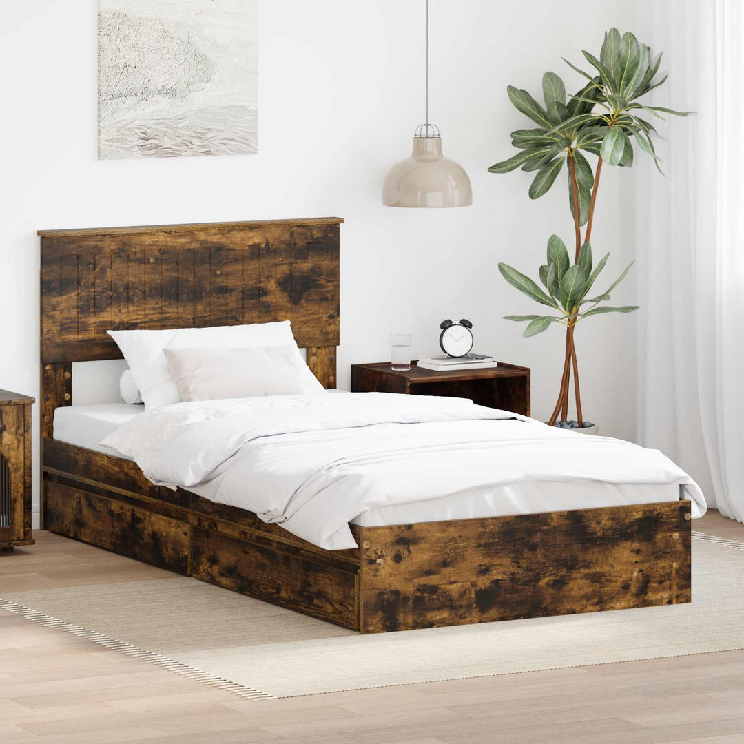 Opbevaringsseng Røget eg 100 x 200 cm Konstrueret træ