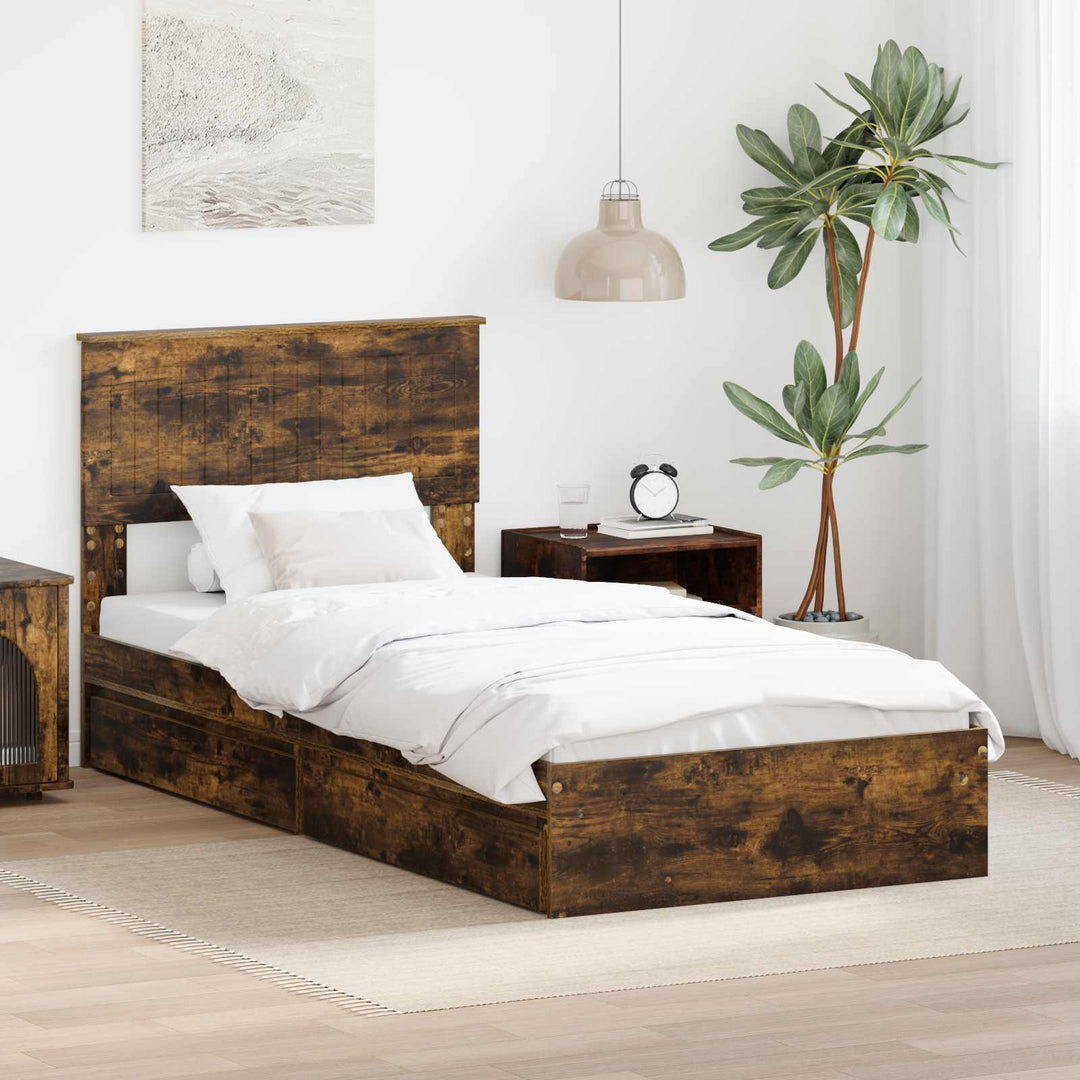 Opbevaringsseng med skuffe Røget eg 90 x 190 cm Konstrueret træ
