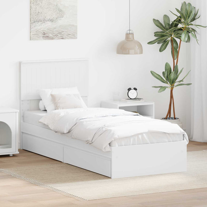 Opbevaringsseng med hovedgærde Hvid 75 x 190 cm Konstrueret træ