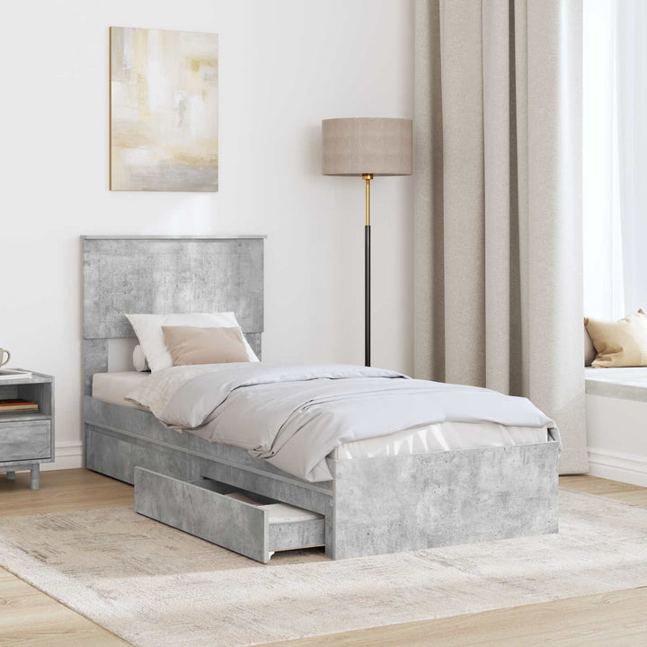 Opbevaringsseng Beton Grå 75 x 190 cm Konstrueret træ