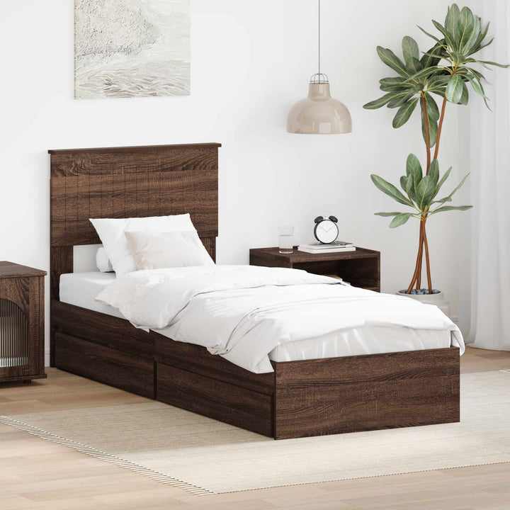 Opbevaringsseng med skuffe Brun eg 75 x 190 cm Konstrueret træ