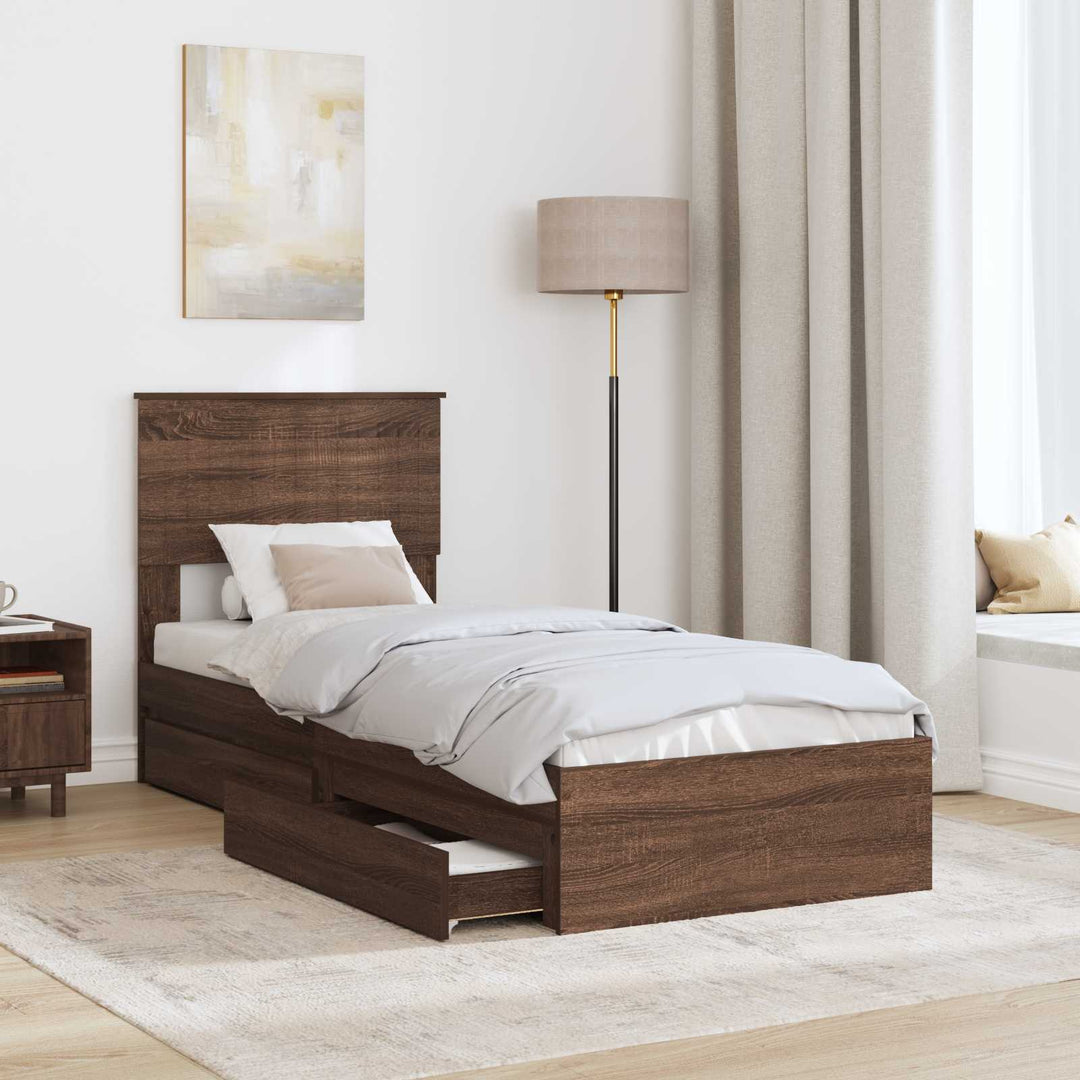 Opbevaringsseng med skuffe Brun eg 75 x 190 cm Konstrueret træ