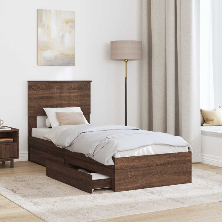 Opbevaringsseng med skuffe Brun eg 75 x 190 cm Konstrueret træ
