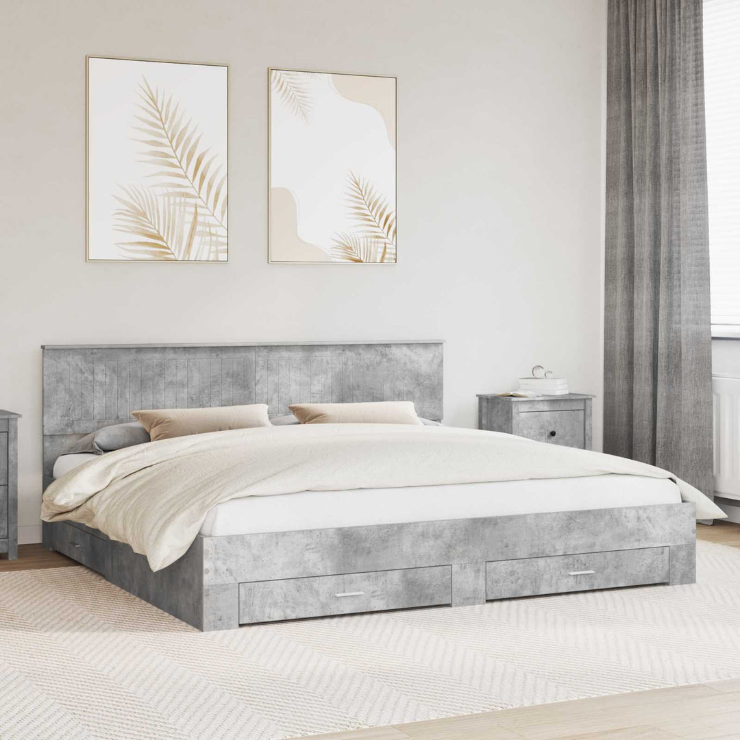 Sengestel med skuffe Betongrå 200 x 200 cm Konstrueret træ