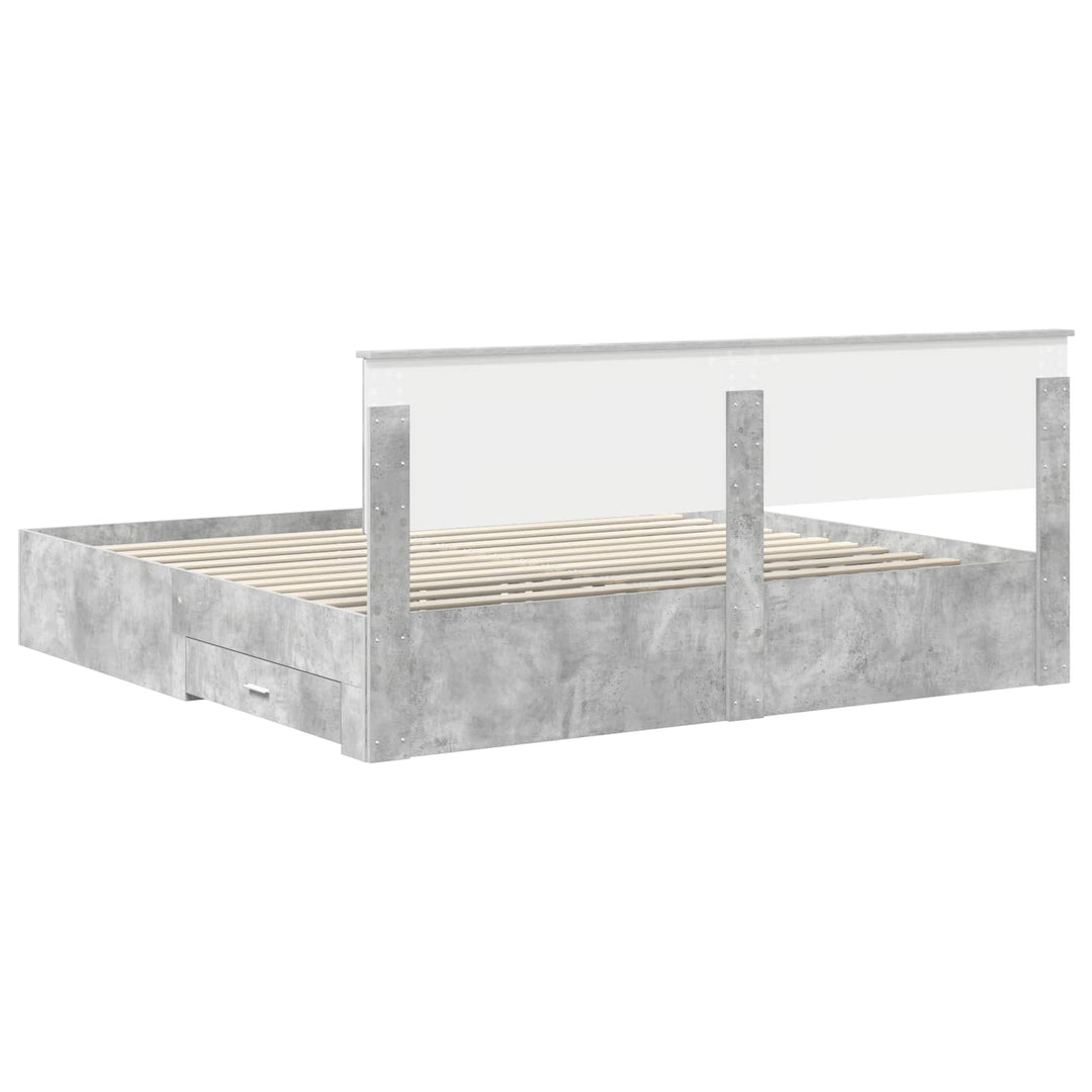 Sengestel med skuffe Betongrå 200 x 200 cm Konstrueret træ