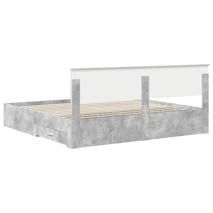 Sengestel med skuffe Betongrå 200 x 200 cm Konstrueret træ