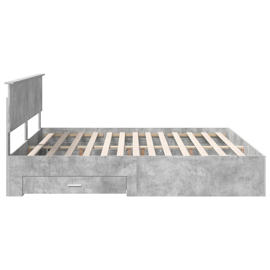 Sengestel med skuffe Betongrå 200 x 200 cm Konstrueret træ