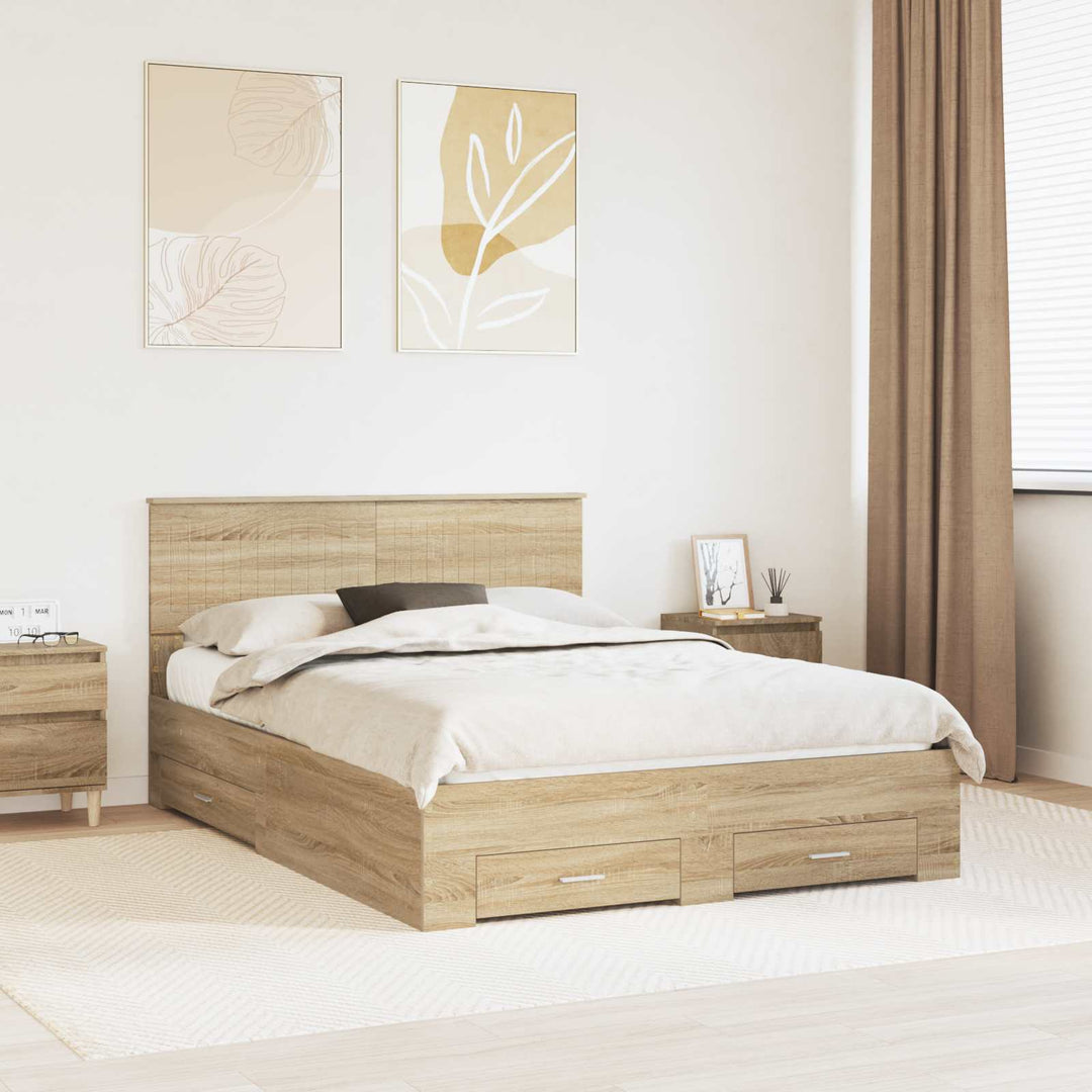 Sengestel med skuffe Sonoma-eg 140 x 190 cm Konstrueret træ