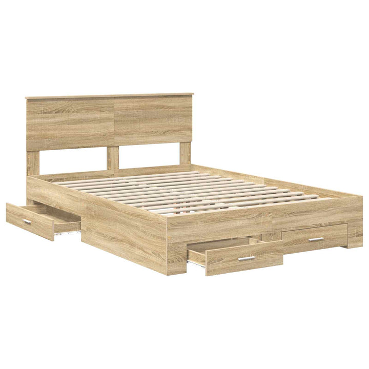 Sengestel med skuffe Sonoma-eg 140 x 190 cm Konstrueret træ