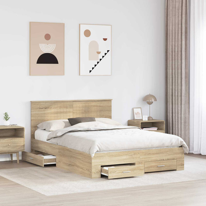 Sengestel med skuffe Sonoma-eg 135 x 190 cm Konstrueret træ
