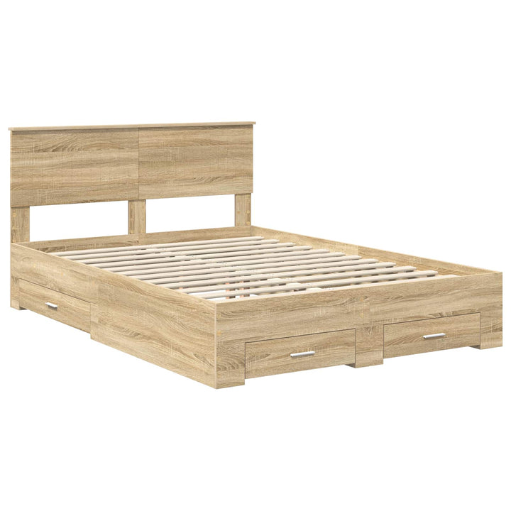 Sengestel med skuffe Sonoma-eg 135 x 190 cm Konstrueret træ
