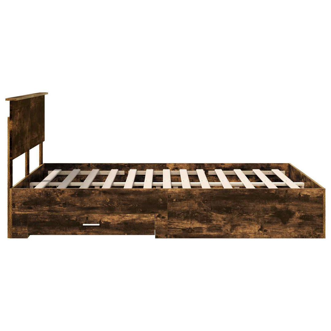 Sengestel med skuffe Røget eg 135 x 190 cm Konstrueret træ