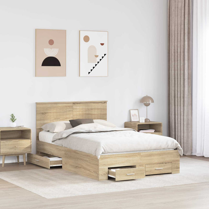 Sengestel med skuffe Sonoma-eg 120 x 200 cm Konstrueret træ