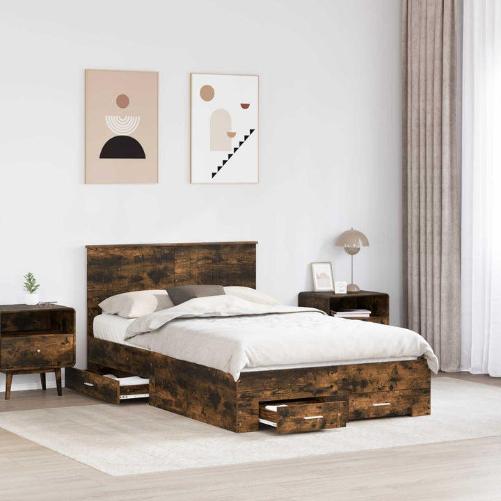 Sengestel med skuffe Røget eg 120 x 190 cm Konstrueret træ