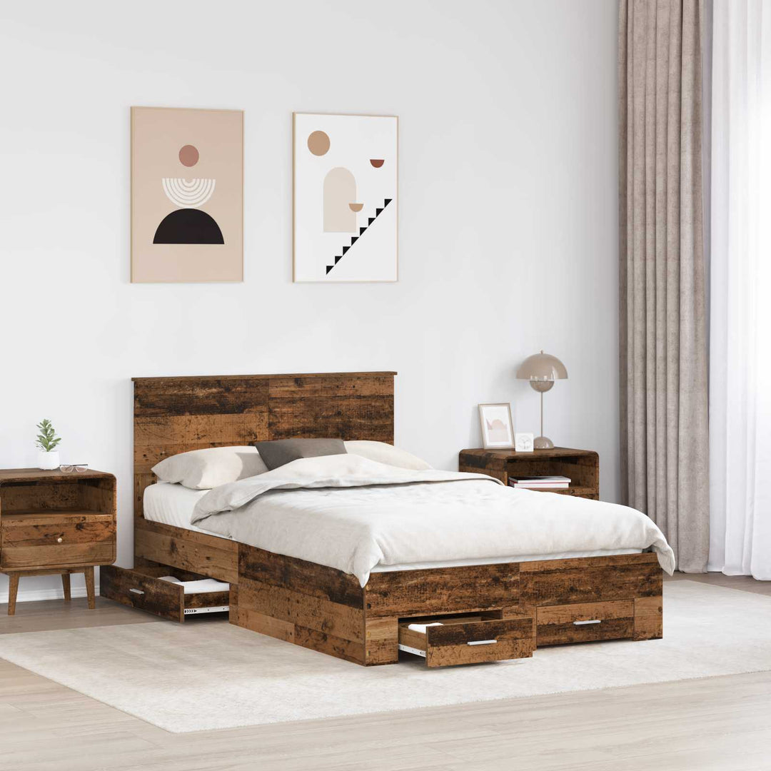 Sengestel med skuffe Gammelt træ 120 x 190 cm Konstrueret træ