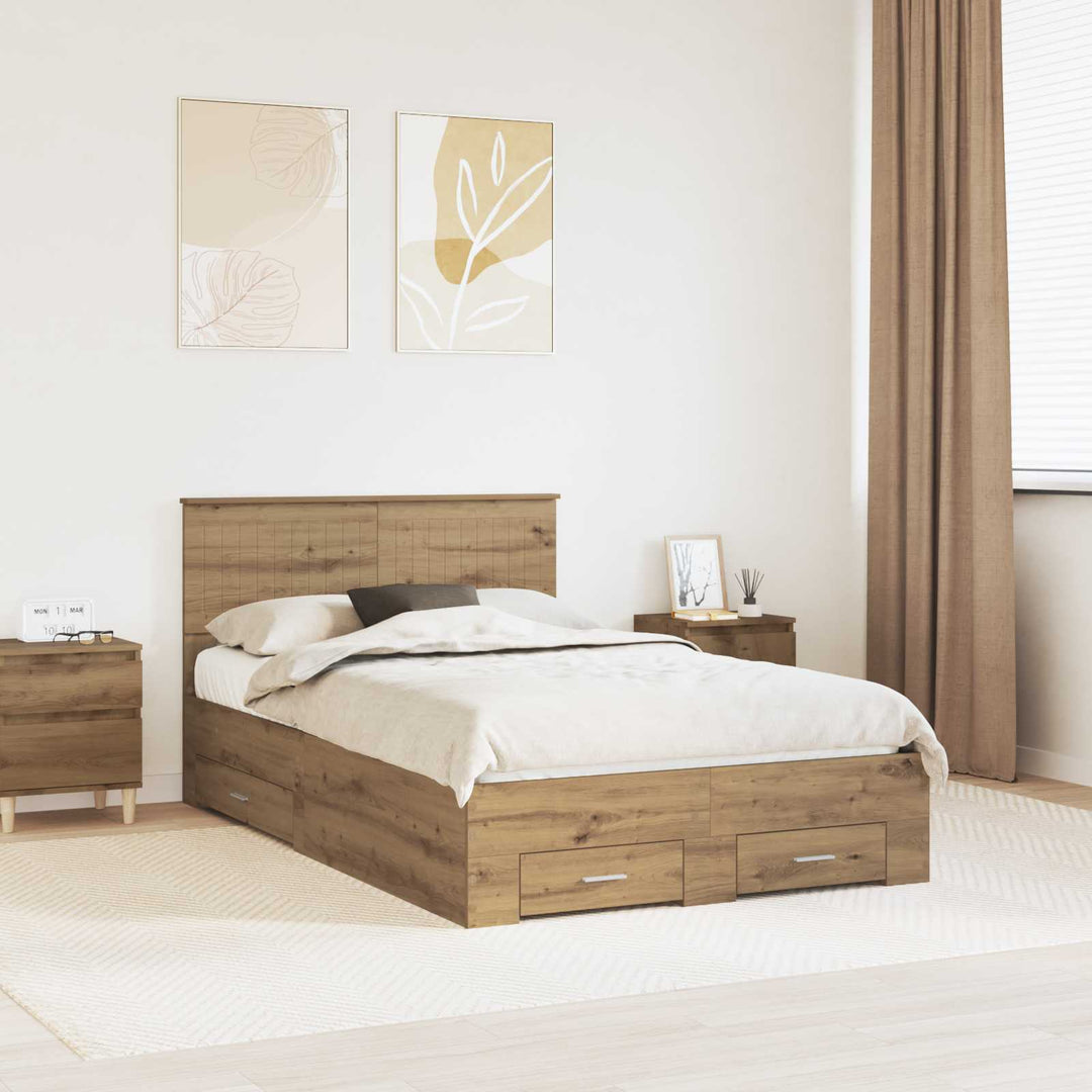 Sengestel med skuffe Artisan-eg 120 x 190 cm Konstrueret træ