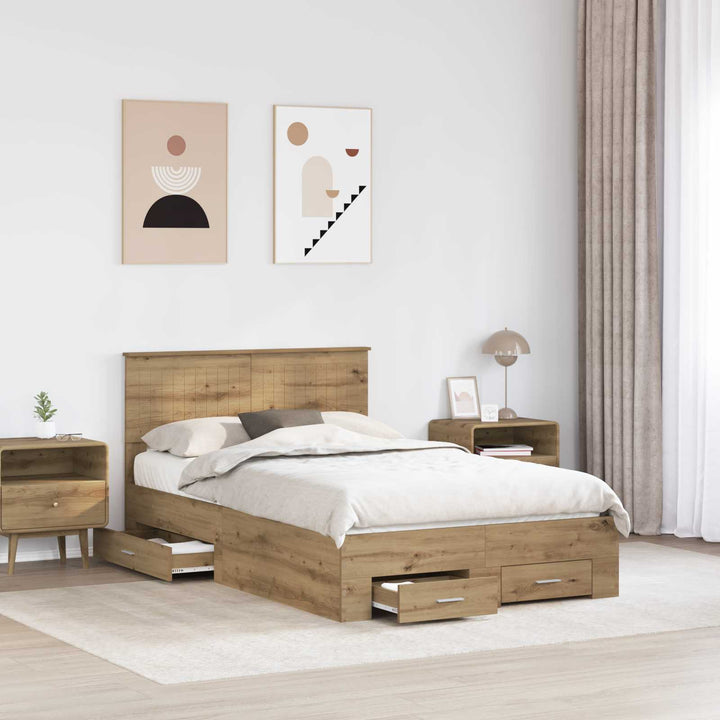 Sengestel med skuffe Artisan-eg 120 x 190 cm Konstrueret træ