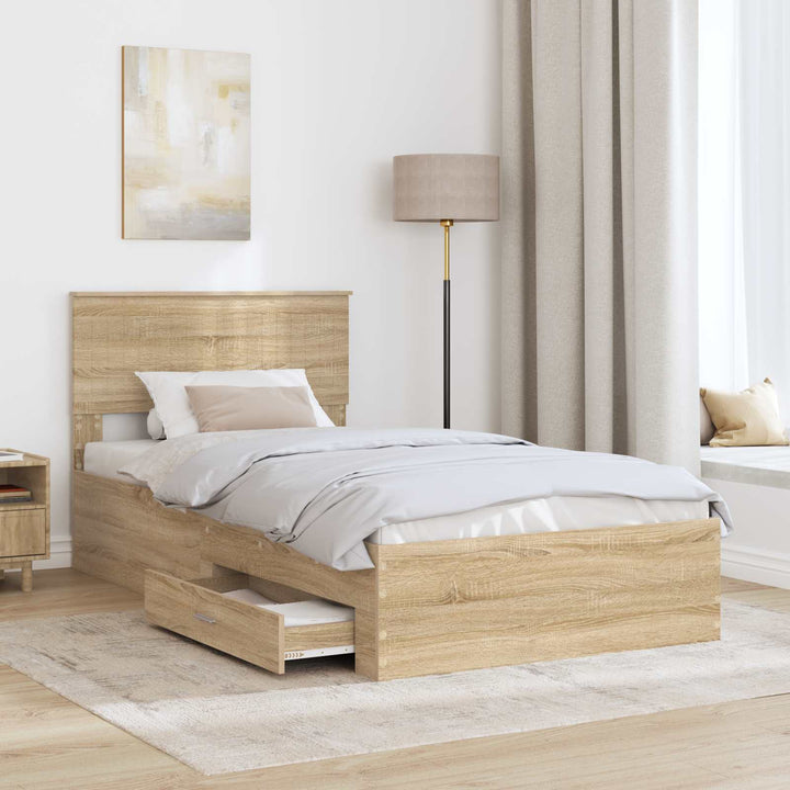 Sengestel med skuffe Sonoma-eg 100 x 200 cm Konstrueret træ