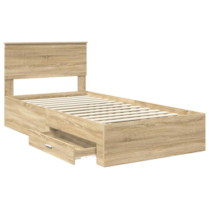 Sengestel med skuffe Sonoma-eg 100 x 200 cm Konstrueret træ