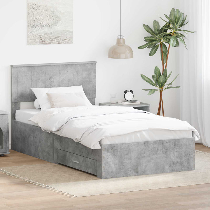 Sengestel med skuffe Betongrå 100 x 200 cm Konstrueret træ