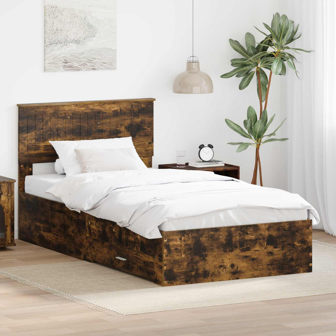 Sengestel med skuffe Røget eg 100 x 200 cm Konstrueret træ