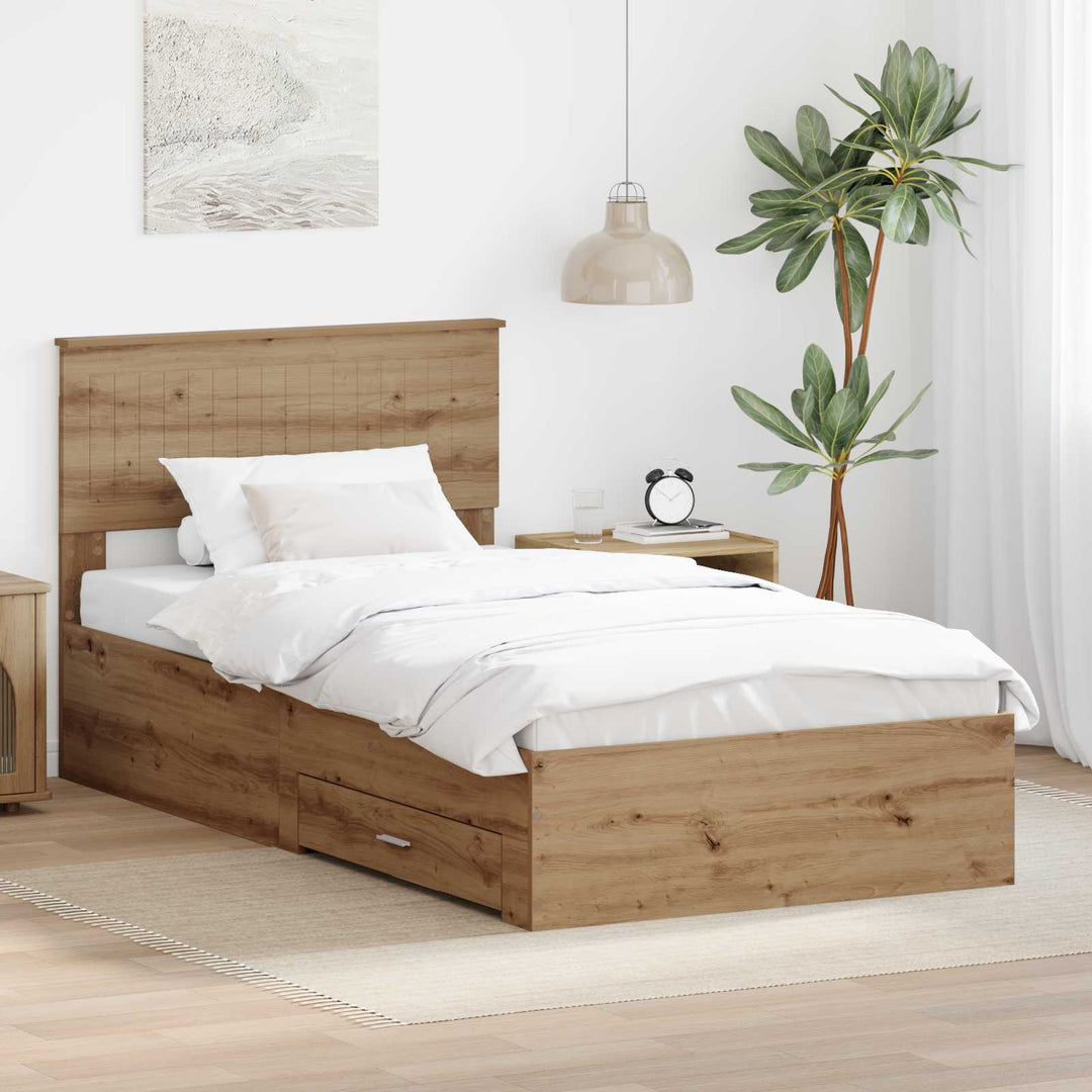 Sengestel med skuffe Artisan-eg 100 x 200 cm Konstrueret træ