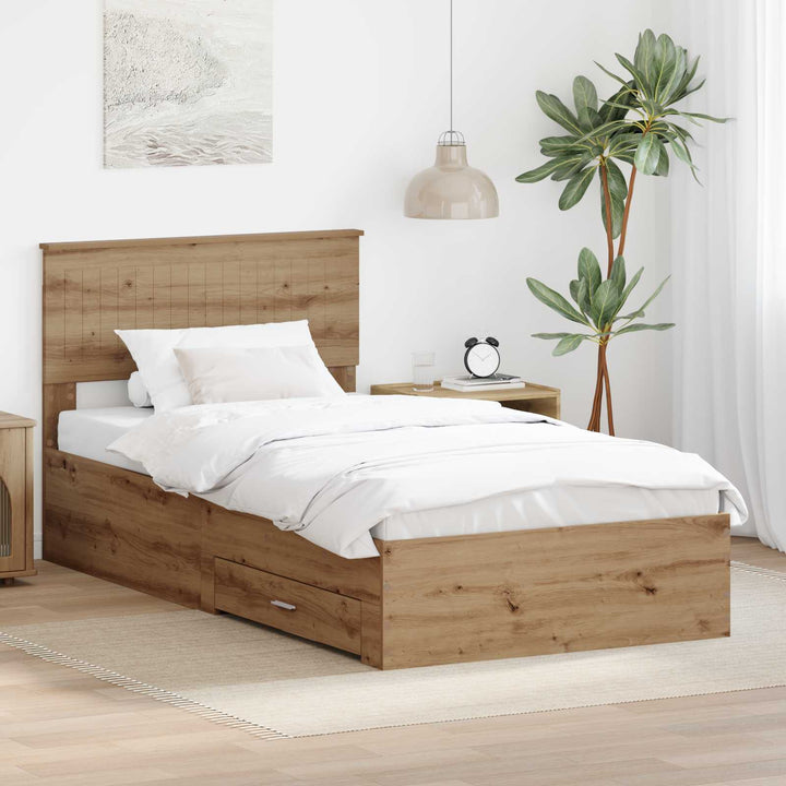 Sengestel med skuffe Artisan-eg 100 x 200 cm Konstrueret træ