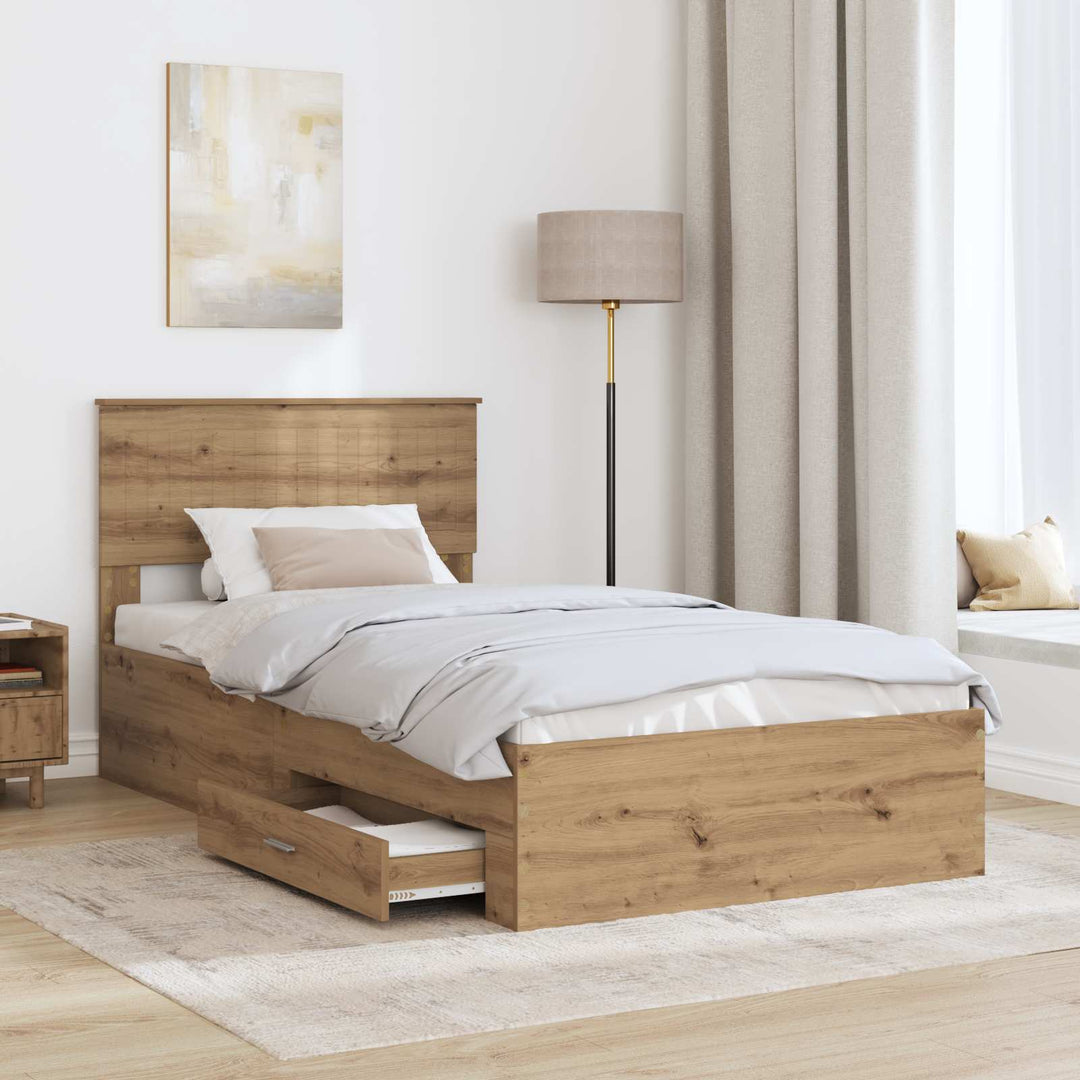 Sengestel med skuffe Artisan-eg 100 x 200 cm Konstrueret træ
