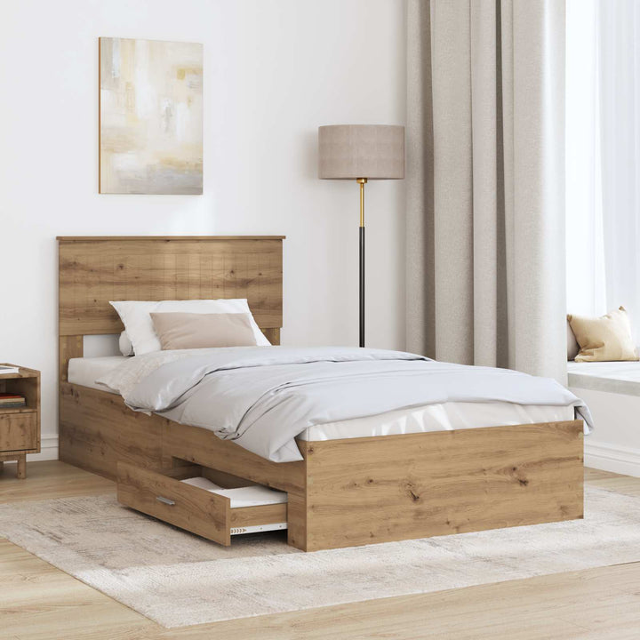 Sengestel med skuffe Artisan-eg 100 x 200 cm Konstrueret træ