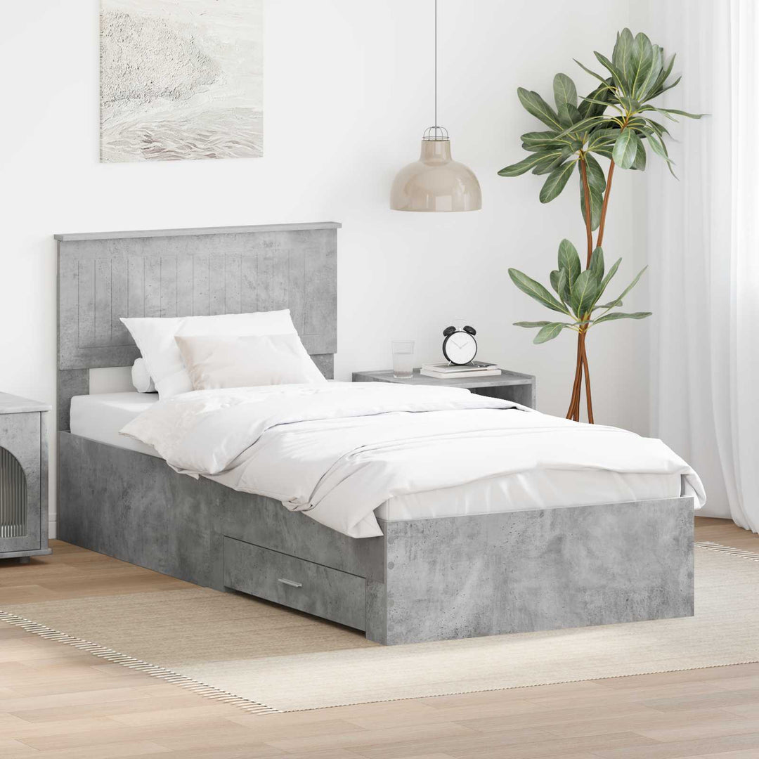 Sengestel med skuffe Betongrå 90 x 200 cm Konstrueret træ