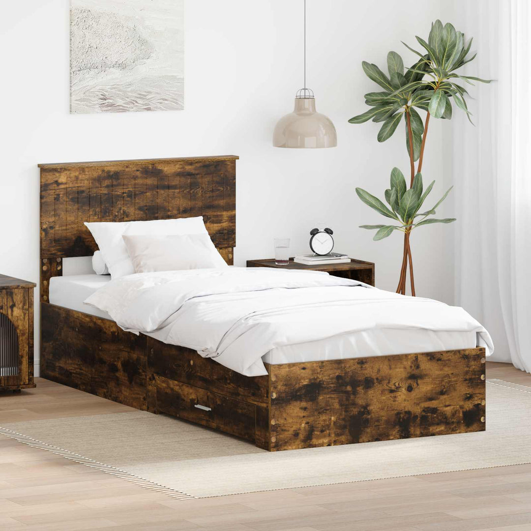 Sengestel med skuffe Røget eg 90 x 200 cm Konstrueret træ