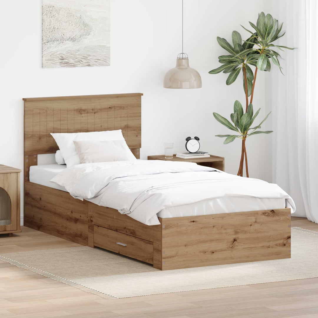 Sengestel med skuffe Artisan-eg 90 x 200 cm Konstrueret træ