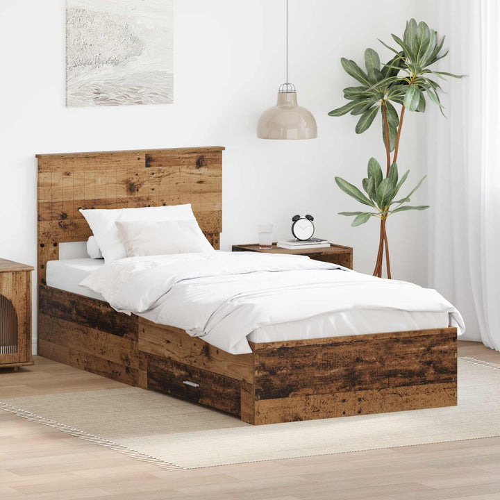 Sengestel med skuffe Gammelt træ 90 x 190 cm Konstrueret træ