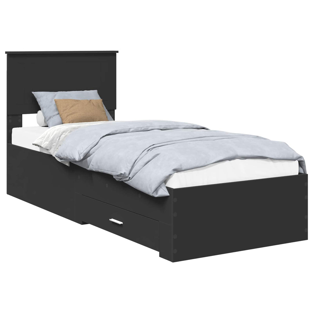 Sengestel med skuffe Sort og Sølv 75 x 190 cm Konstrueret træ