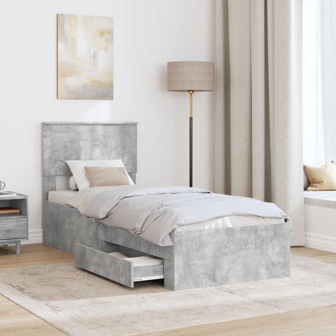 Sengestel Beton Grå og Sølv 70 x 190 cm Konstrueret træ
