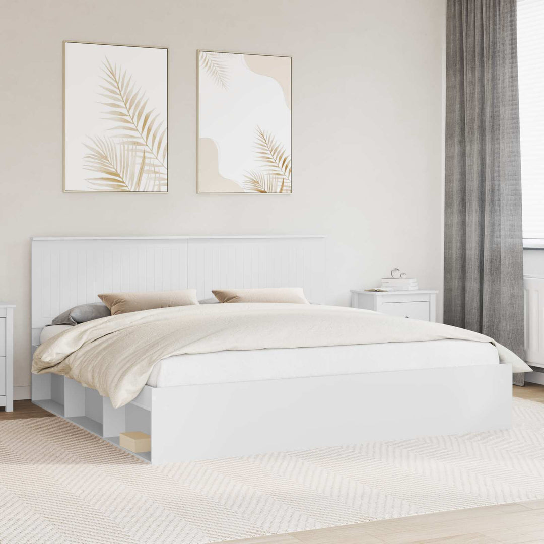 Sengestel med hovedgærde Hvid 200 x 200 cm Massiv fyrretræ