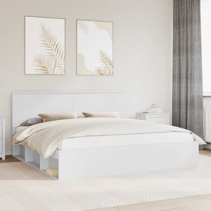 Sengestel med hovedgærde Hvid 200 x 200 cm Massiv fyrretræ