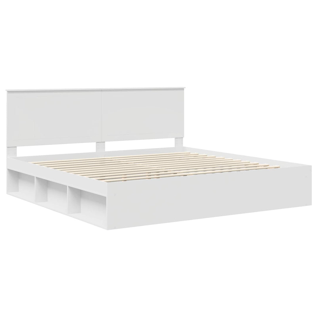 Sengestel med hovedgærde Hvid 200 x 200 cm Massiv fyrretræ